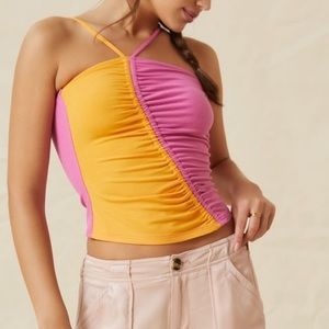 Anthropologie Dolan NWT color blocked asymmetrical ruched   tank top, Sz L fun!